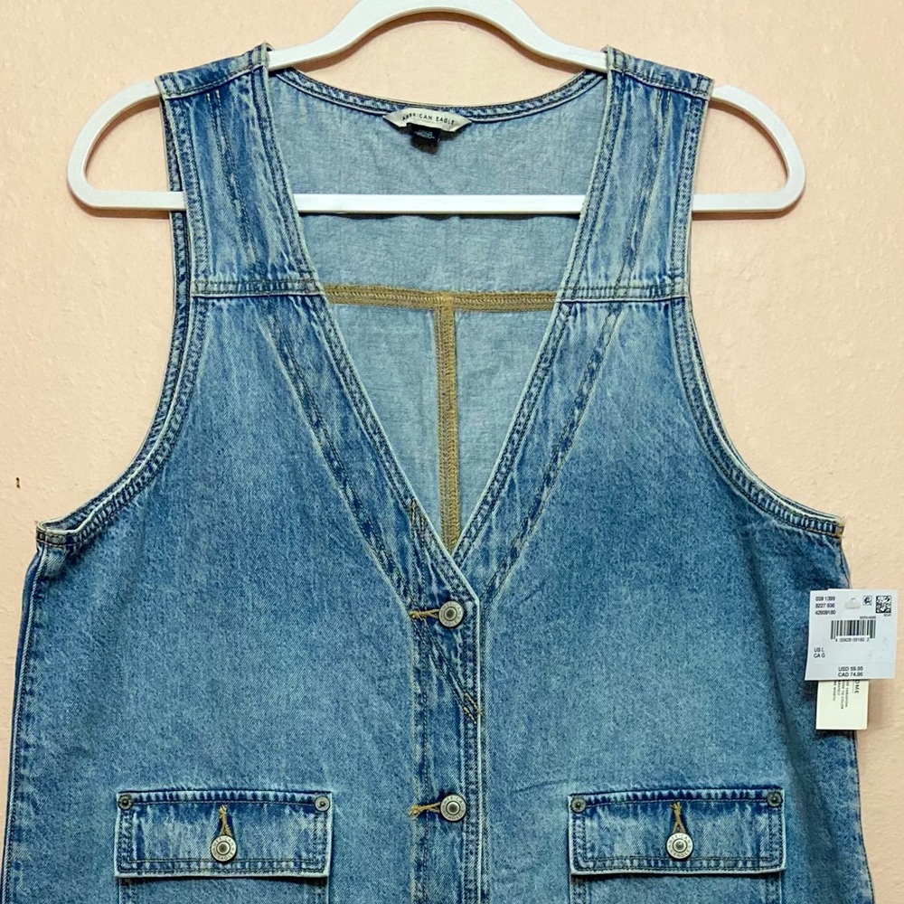American Eagle Denim V-Neck Pinafore Dress - Picture 4 of 6